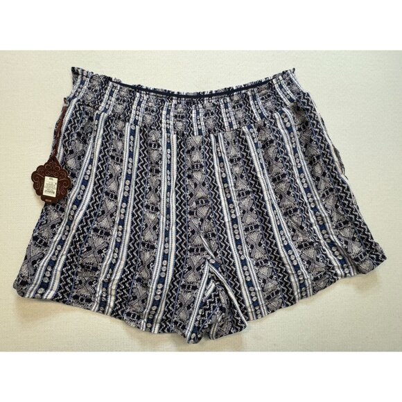 NWT Knox Rose Striped Mid-Rise Boho Shorts Women XXL Blue White Striped Smocked - Picture 10 of 12